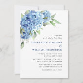 Invitation Elégante aquarelle bleu Hydrangea Mariage floral (Devant)