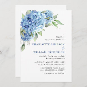 Invitation Elégante aquarelle bleu Hydrangea Mariage floral