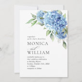 Invitation Elégante aquarelle bleu Hydrangea Mariage floral (Devant)