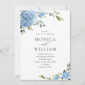 Invitation Elégante aquarelle bleu Hydrangea Mariage floral (Devant)