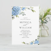 Invitation Elégante aquarelle bleu Hydrangea Mariage floral (Debout devant)