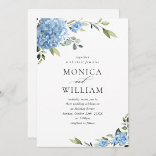 Invitation Elégante aquarelle bleu Hydrangea Mariage floral