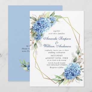 Invitation Elégante aquarelle bleu Hydrangea Mariage floral