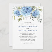 Invitation Elégante aquarelle bleu Hydrangea Mariage floral (Devant)