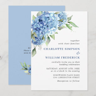 Invitation Elégante aquarelle bleu Hydrangea Mariage floral