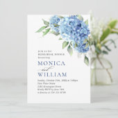 Invitation Elégante aquarelle bleu Hydrangea REHEARSAL DÎNER (Debout devant)