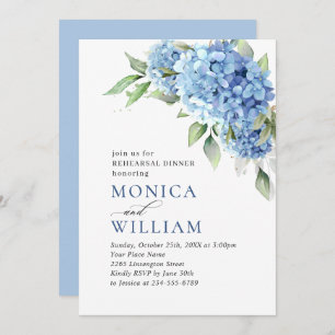 Invitation Elégante aquarelle bleu Hydrangea REHEARSAL DÎNER