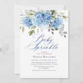 Invitation Elégante aquarelle bleu Hydrangée Baby Sprinky (Devant)