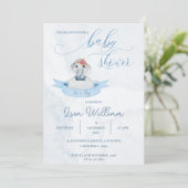 Invitation Elégante aquarelle Bleu mou Eléphant Baby shower (Debout devant)