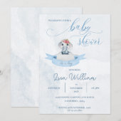 Invitation Elégante aquarelle Bleu mou Eléphant Baby shower (Devant / Derrière)
