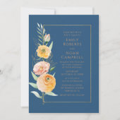 Invitation Elégante Aquarelle bleu orange moderne Floral (Devant)
