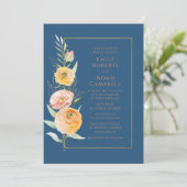 Invitation Elégante Aquarelle bleu orange moderne Floral (Debout devant)