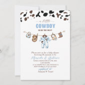 Invitation Elégante aquarelle bleu petit Baby shower Cowboy (Devant)