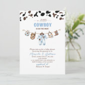 Invitation Elégante aquarelle bleu petit Baby shower Cowboy (Debout devant)