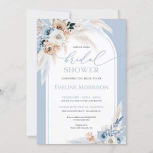 Invitation Elégante aquarelle bleu poussiéreux fleurs de terr