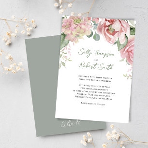 Invitation Elégante aquarelle bleu rose Mariage floral
