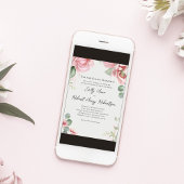 Invitation Elégante aquarelle bleu rose Mariage floral