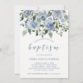 Invitation Elégante aquarelle bleue| Baptême (Devant)