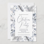 Invitation Elégante aquarelle Bleue Botanique Noël (Devant)