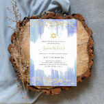 Invitation Elégante aquarelle bleue et or | BAT MITZVAH<br><div class="desc">Ces somptueuses et élégantes invitations Bat mitzvah présentent des traits d'aquarelle à la mode dans des tons féminins bleu foncé et bleu clair,  avec des confettis faux or parties scintillant look et une étoile de David.</div>