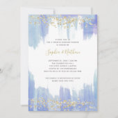 Invitation Elégante aquarelle bleue et or | Douche Couples (Devant)