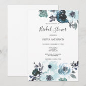 Invitation Elégante aquarelle bleue Fête des mariées florale (Devant / Derrière)