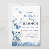 Invitation Elégante Aquarelle Bleue Floral Fête des Mères Bru (Devant)