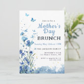 Invitation Elégante Aquarelle Bleue Floral Fête des Mères Bru (Debout devant)
