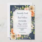 Invitation Elégante aquarelle bleue florale (Devant)