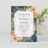 Invitation Elégante aquarelle bleue florale (Debout devant)