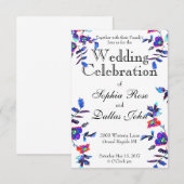 Invitation Elégante aquarelle bleue florale (Devant / Derrière)