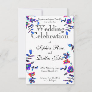 Invitation Elégante aquarelle bleue florale