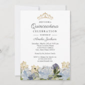 Invitation Elégante aquarelle bleue Florale Quinceanera (Devant)