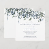 Invitation Elégante aquarelle Blue Floral Vines 90e anniversa (Devant / Derrière)