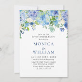 Invitation Elégante aquarelle Blue Hydrangea ENGAGEMENT PARTI (Devant)