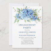 Invitation Elégante aquarelle Blue Hydrangea ENGAGEMENT PARTI (Devant)