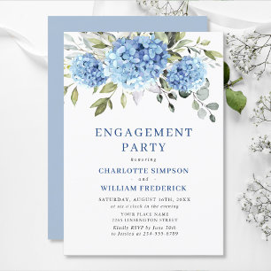 Invitation Elégante aquarelle Blue Hydrangea ENGAGEMENT PARTI