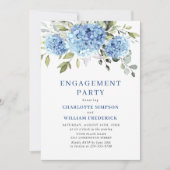 Invitation Elégante aquarelle Blue Hydrangea ENGAGEMENT PARTI (Devant)
