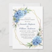 Invitation Elégante aquarelle Blue Hydrangea ENGAGEMENT PARTI (Devant)