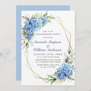 Invitation Elégante aquarelle Blue Hydrangea ENGAGEMENT PARTI