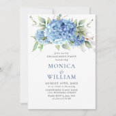 Invitation Elégante aquarelle Blue Hydrangea ENGAGEMENT PARTI (Devant)