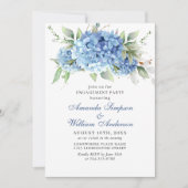 Invitation Elégante aquarelle Blue Hydrangea ENGAGEMENT PARTI (Devant)