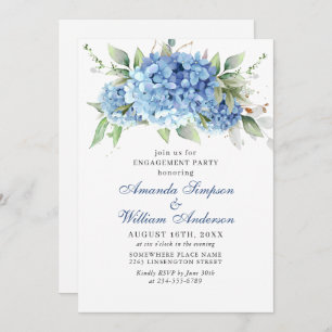 Invitation Elégante aquarelle Blue Hydrangea ENGAGEMENT PARTI