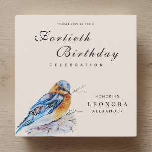 Invitation Elégante aquarelle Bluebird Jalon Anniversaire