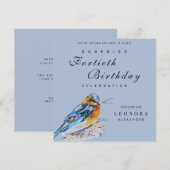 Invitation Elégante aquarelle Bluebird Surprise Anniversaire (Devant / Derrière)
