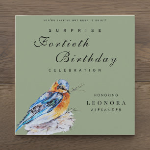 Invitation Elégante aquarelle Bluebird Surprise Anniversaire