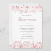 Invitation Elégante aquarelle Blush Floral Rose Quinceanera (Devant)