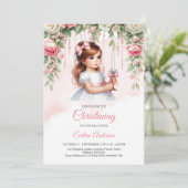 Invitation Elégante aquarelle blush floral wreath fille migno (Debout devant)