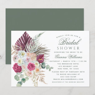 Invitation Elégante aquarelle Boho Fête des mariées florale