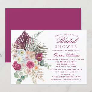 Invitation Elégante aquarelle Boho Fête des mariées florale